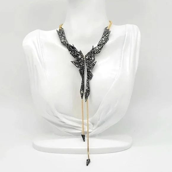 ALEXIS BITTAR Crystal Dark Edgy Shards Snake Chain Gold Gunmetal Lariat Necklace - Picture 2 of 15